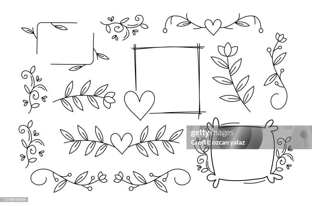 Moldura quadrada desenhada à mão. Clip-art de grinalda floral para convites e cartões de felicitações. Ilustração vetorial isolada no fundo branco.