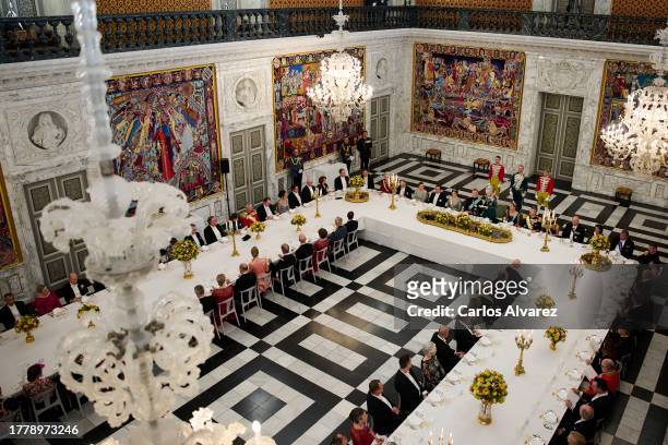 General view of a gala dinner at Christiansborg Palace on November 06, 2023 in Copenhagen, Denmark.