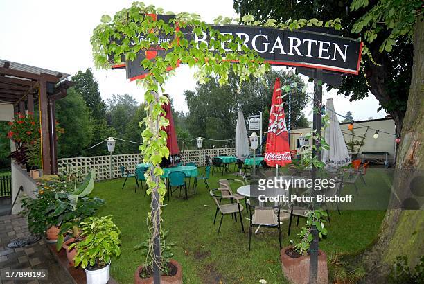 Bier-Garten Hotel-Restaurant "Friedrichs-Tanneck", Eisenberg, Thüringen, Deutschland, Europa, Schild, Logo, Reise,