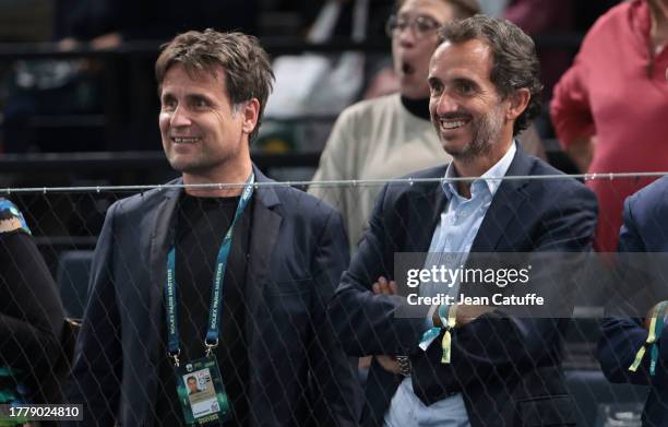 Fabrice Santoro and Alexandre Bompard attend day 5 of the Rolex Paris Masters 2023, ATP Masters 1000 at Accor Arena, POPB Paris Bercy on November 3,...