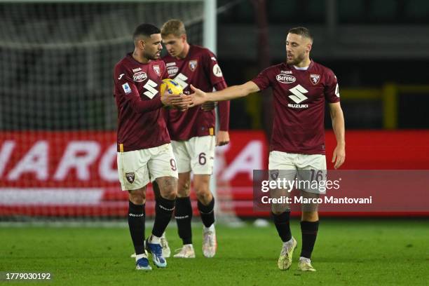 Nikola Vlasic of Torino FC celebrates after scoring the 2-1 goal during the Serie A TIM match between Torino FC and US Sassuolo at Stadio Olimpico di...