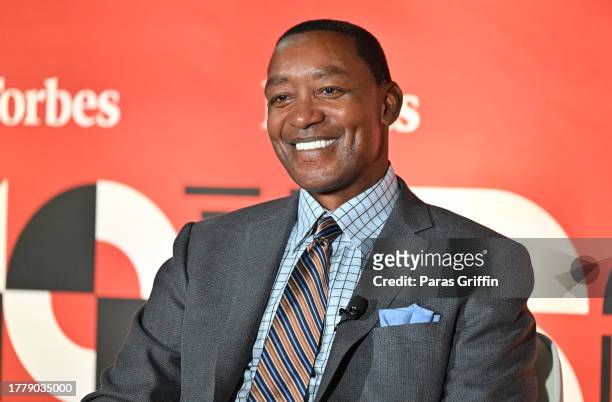 Retired NBA Player Isiah Thomas onstage during "From The Hardwood to the Board Room: A Conversation with Isiah Thomas" at the 2023 ForbesBLK Summit...