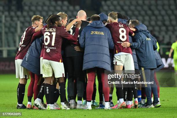 Team Torino FC celebrates after winning 2-1 the Serie A TIM match between Torino FC and US Sassuolo at Stadio Olimpico di Torino on November 06, 2023...