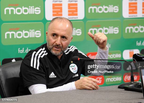 The national football coach, Djamel Belmadi Host a press conference, in Algiers, Algeria on November 12 in anticipation of the two Upcoming...