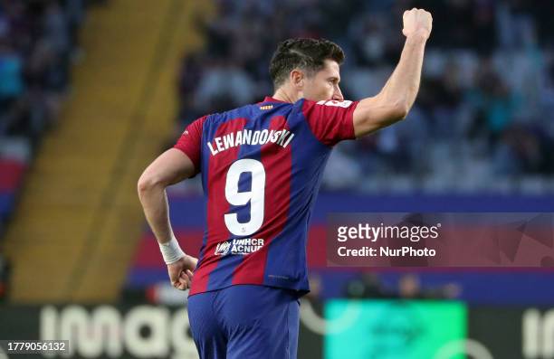 Robert Lewandowski goal celebration during the match between FC Barcelona and Deportivo Alaves, corresponding to the week 13 of LaLiga EA Sports,...