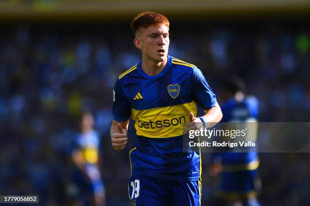 Valentin Barco of Boca Juniors reacts during a match between Boca Juniors and Newell's Old Boys as part of Copa de la Liga Profesional 2023 at...