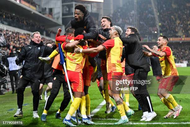 Elye WAHI - 23 Neil EL AYNAOUI - 14 Facundo MEDINA - 16 Jean-Louis LECA during the Ligue 1 Uber Eats match between Racing Club de Lens and Olympique...