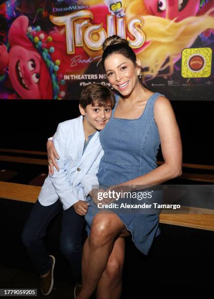Lourdes Stephen and her son attend the "Trolls Band Together" Miami Screening at Silverspot Cinema in Downtown Miami on November 12, 2023 in Miami,...