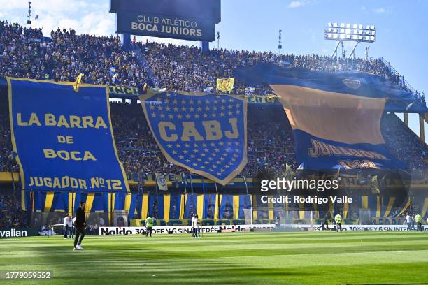 Boca Juniors fans cheer for their team during a match between Boca Juniors and Newell's Old Boys as part of Copa de la Liga Profesional 2023 at...