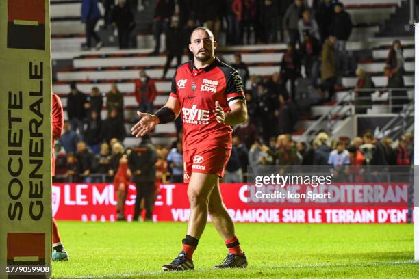 Jean Baptiste GROS of Toulon during the Top 14 match between Racing 92 and Rugby Club Toulonnais at Felix Mayol Stadium on November 12, 2023 in...