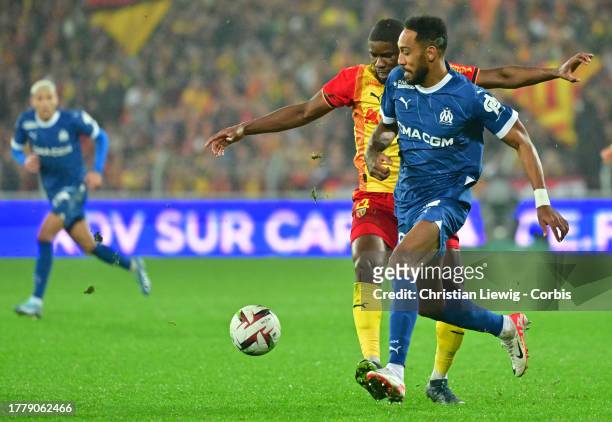 Pierre Emerick Aubameyang of Olympique de Marseille in action during the Ligue 1 Uber Eats match between RC Lens and Olympique de Marseille at Stade...