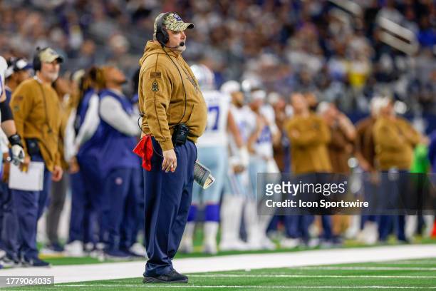 Dallas Cowboys Head Coach Mike McCarthy looks on during the game between the Dallas Cowboys and New York Giants on November 12, 2023 at AT&T Stadium...