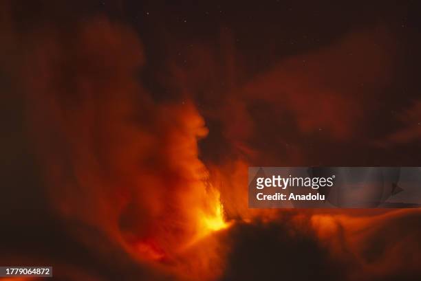 General view of the lava erupting after Etna volcano eruption begins in the early evening of November 12 and produces a volcanic cloud in Catania,...