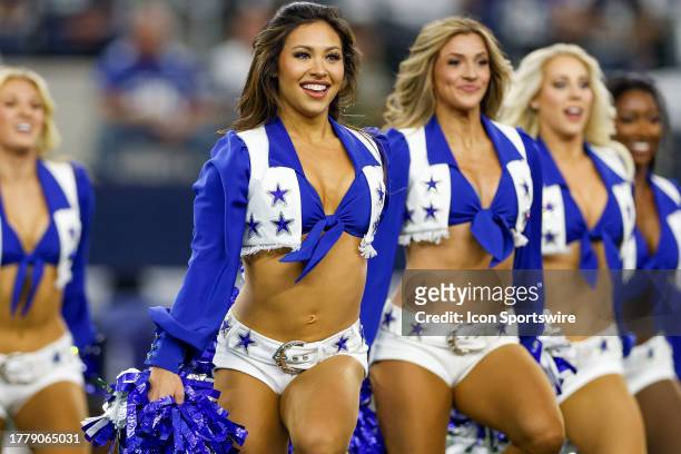 Dallas Cowboys Cheerleaders perform during the game between the Dallas Cowboys and New York Giants on November 12, 2023 at AT&T Stadium in Arlington,...