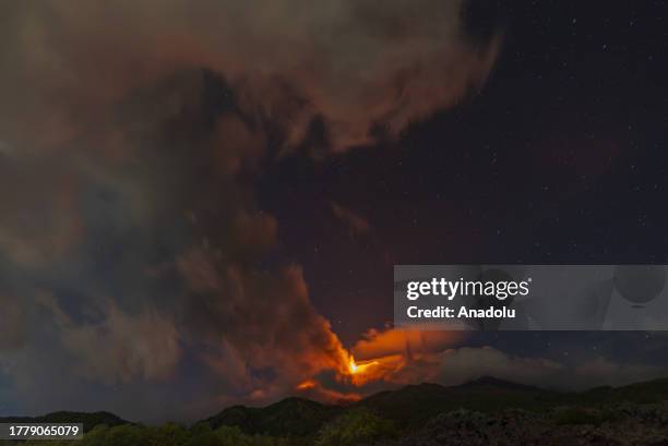 General view of the lava erupting after Etna volcano eruption begins in the early evening of November 12 and produces a volcanic cloud in Catania,...