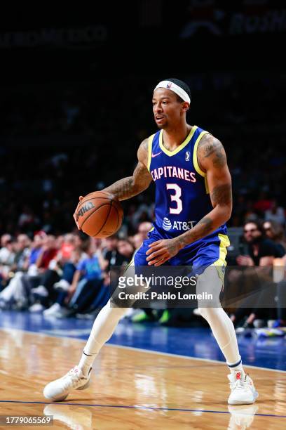 Trey Burke of Mexico City Capitanes dribbles the ball during the game against the Birmingham Squadron on November 12, 2023 at Mexico City Arena CDMX....