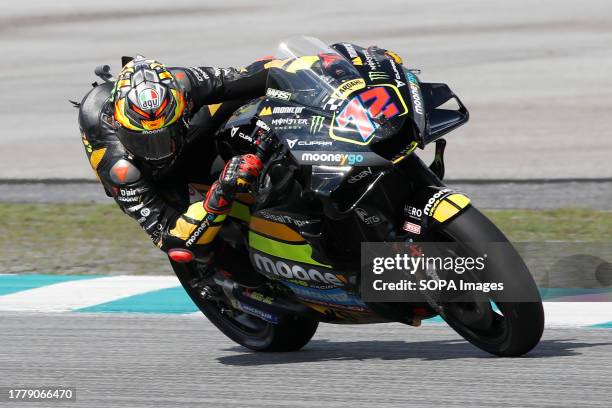 Italian rider Marco Bezzecchi of Mooney VR46 Racing Team in action during the MotoGP race of the Petronas Grand Prix of Malaysia at Sepang...