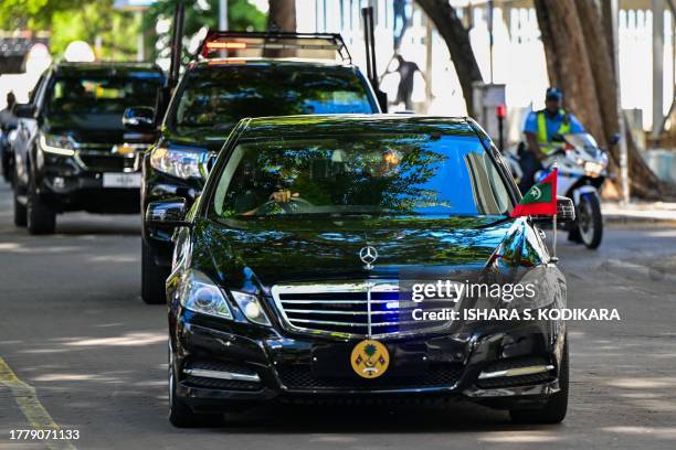 Convoy of cars carrying the outgoing Maldivian president Ibrahim Mohamed Solih, arrives at his office in Male on November 13, 2023.