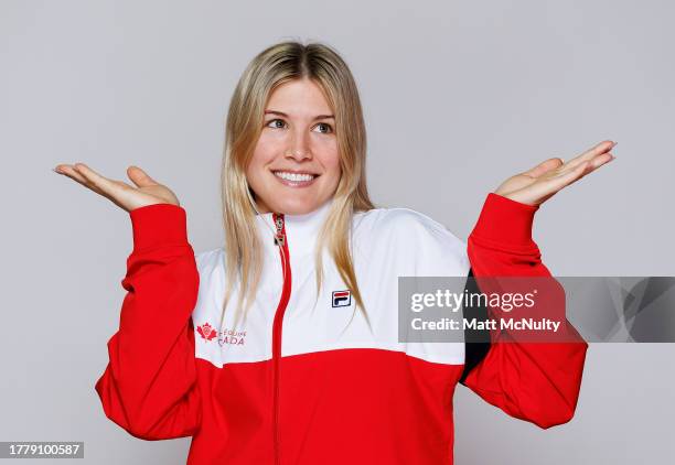 Eugenie Bouchard of Team Canada poses for a portrait prior to the Billie Jean King Cup Finals at Estadio de La Cartuja on November 06, 2023 in...