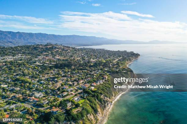aeirial views over the santa barbara coastline by the mesa lane steps. - santa barbara aerial stock pictures, royalty-free photos & images