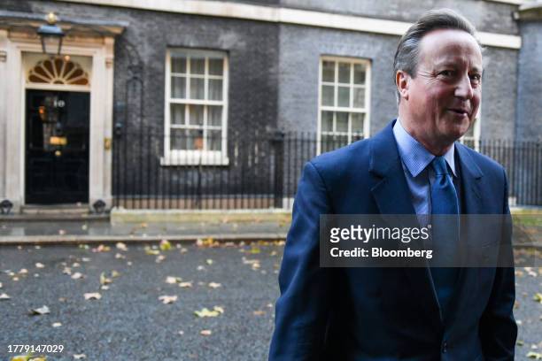 David Cameron, UK foreign secretary, departs 10 Downing Street after being appointed in London, UK, on Monday, Nov. 13, 2023. In an unexpected move,...