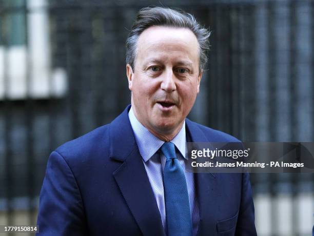 Former prime minister David Cameron leaving Downing Street, central London after being appointed Foreign Secretary and will be made a peer, No 10...