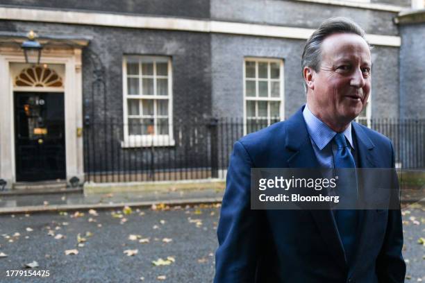 David Cameron, UK foreign secretary, departs 10 Downing Street after being appointed in London, UK, on Monday, Nov. 13, 2023. In an unexpected move,...