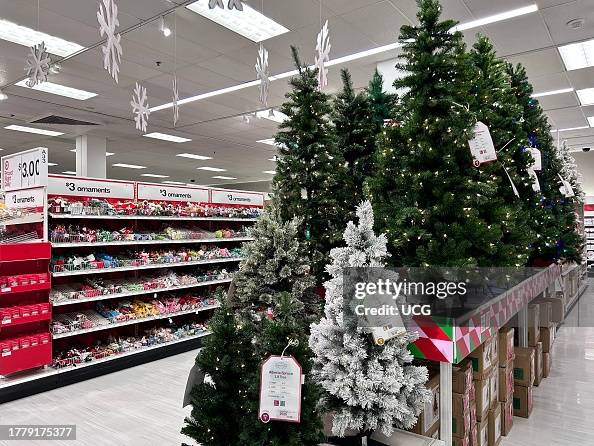 Artificial Christmas Tree and ornament display at Target store, Queens, New York Artificial Christmas Tree and ornament display at Target store, Queens, New York