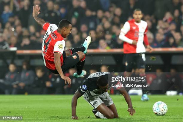 Igor Paixao of Feyenoord battles for the ball with Bruno Martins Indi of AZ during the Dutch Eredivisie match between Feyenoord and AZ at Stadion...