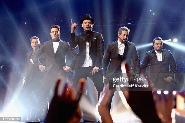 Sync performs during the 2013 MTV Video Music Awards at the Barclays Center on August 25, 2013 in the Brooklyn borough of New York City.