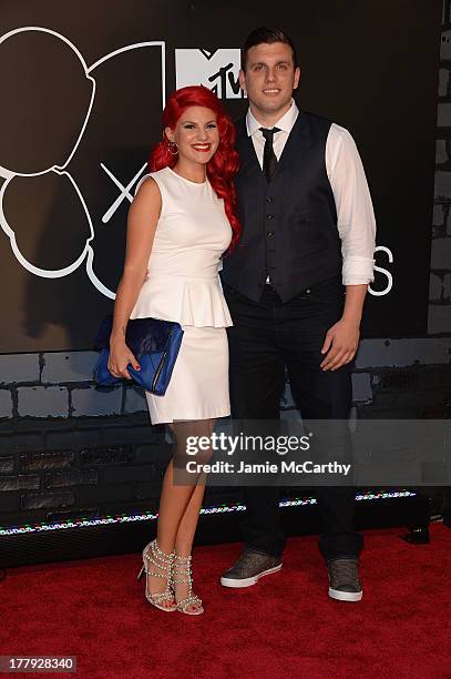 Carly Aquilino and Chris Distefano attend the 2013 MTV Video Music Awards at the Barclays Center on August 25, 2013 in the Brooklyn borough of New...