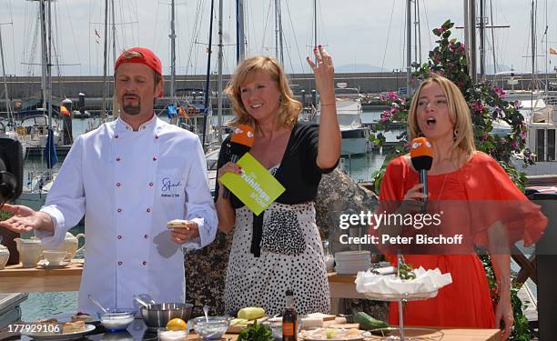 Andreas C. Studer ,;Andrea "Kiwi" Kiewel , Patricia Schäfer , ZDF-Show "Die Frühlingsshow" , Yachthafen Marina Rubicn, Terrasse "Lanis Grill", Playa...