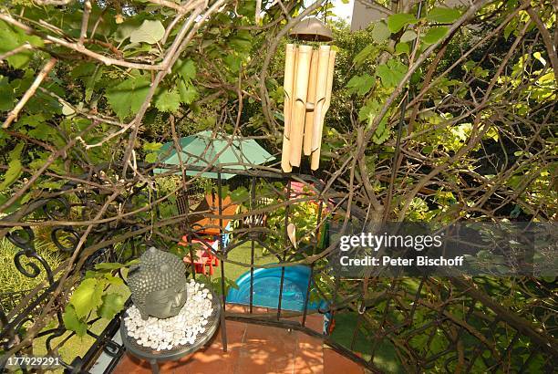 Blick von der Terrasse in Garten der Villa von K a r e l Go t t, Homestory, Prag, Tschechien, Europa, Swimmingpool, Planschbecken, buddhistische...