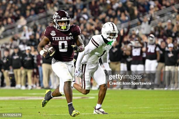 Texas A&M Aggies wide receiver Ainias Smith finds open field across the middle after a reception during the football game between the Mississippi...