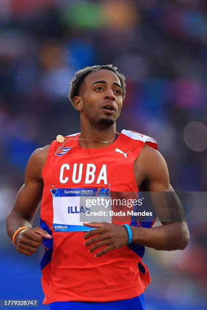 Yoao Illas of Team Cuba competes in Men's 400m Hurdles Semifinal at Estadio Nacional de Chile on November 01, 2023 in Santiago, Chile.