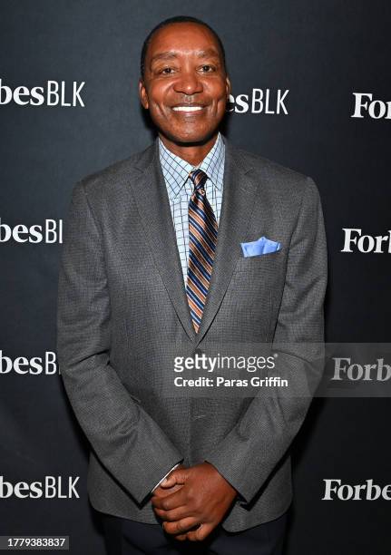 Retired NBA Player Isiah Thomas seen backstage during "From The Hardwood to the Board Room: A Conversation with Isiah Thomas" at the 2023 ForbesBLK...