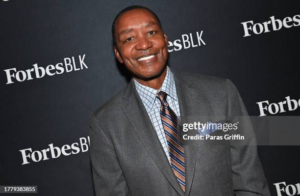 Retired NBA Player Isiah Thomas seen backstage during "From The Hardwood to the Board Room: A Conversation with Isiah Thomas" at the 2023 ForbesBLK...