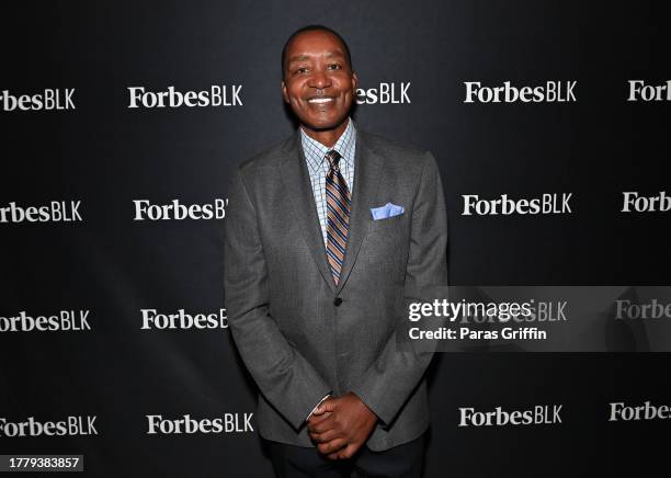 Retired NBA Player Isiah Thomas seen backstage during "From The Hardwood to the Board Room: A Conversation with Isiah Thomas" at the 2023 ForbesBLK...