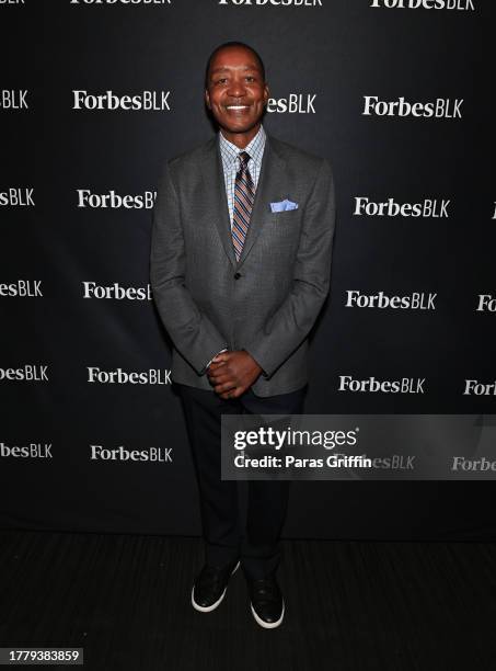 Retired NBA Player Isiah Thomas seen backstage during "From The Hardwood to the Board Room: A Conversation with Isiah Thomas" at the 2023 ForbesBLK...