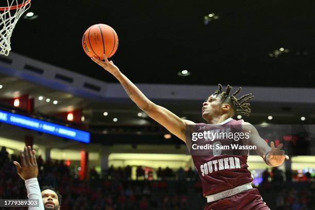 Shaqir O'Neal of the Texas Southern Tigers shoots against the New Mexico Lobos during the first half of their game at The Pit on November 06, 2023 in...
