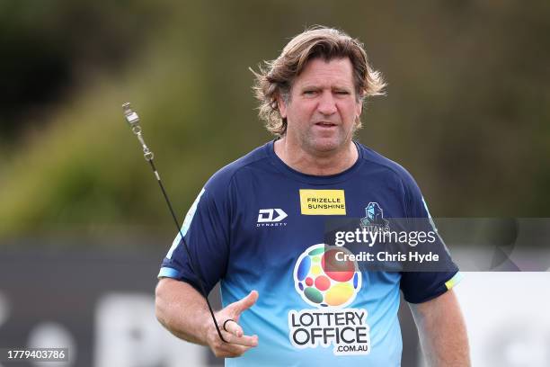 Head Coach Des Hasler looks on during a Gold Coast Titans NRL training session at Parkwood Village on November 07, 2023 in Gold Coast, Australia.