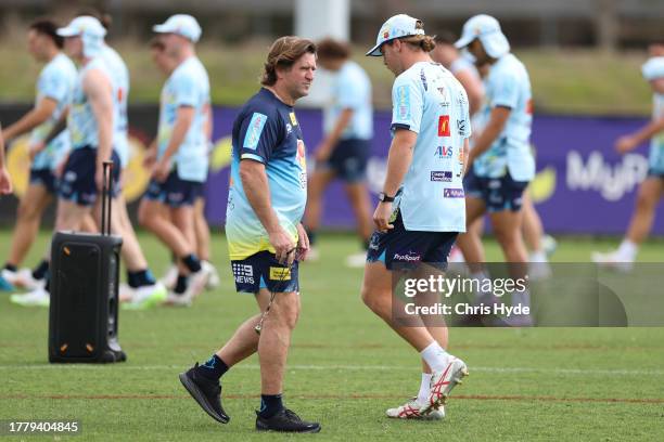 Head Coach Des Hasler looks on during a Gold Coast Titans NRL training session at Parkwood Village on November 07, 2023 in Gold Coast, Australia.