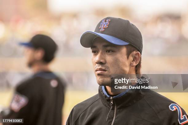 Kazuo Matsui of the New York Mets warms up before a Major League Baseball game against the San Diego Padres on April 30, 2004 at Petco Park in San...