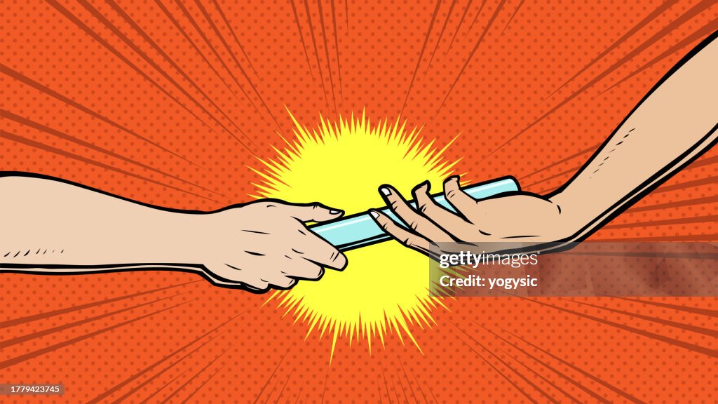 Vektor pop art passing relay staffel Stock Illustration