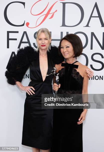 Alina Cho, winner of the Media Award in honor of Eugenia Sheppard , poses with Naomi Watts att the 2023 CFDA Fashion Awards at American Museum of...