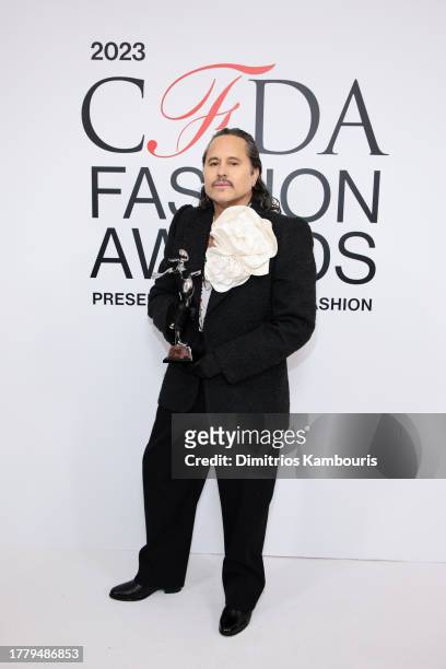 Willy Chavarria, winner of the American Menswear Designer of the Year Award, attends the 2023 CFDA Fashion Awards at American Museum of Natural...