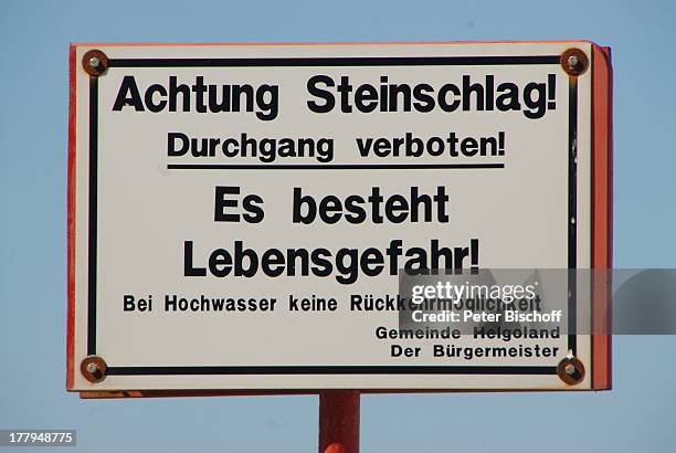 Warnschild am Strand, Insel Helgoland, Schleswig-Holstein, Deutschland, Europa, Nordsee, Reise,