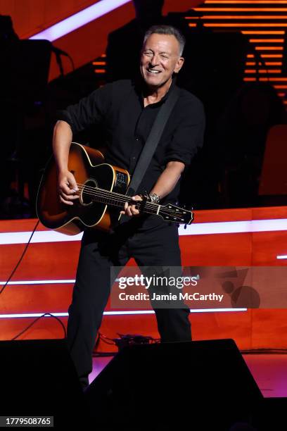 Bruce Springsteen performs onstage during the 17th Annual Stand Up For Heroes Benefit presented by Bob Woodruff Foundation and NY Comedy Festival at...