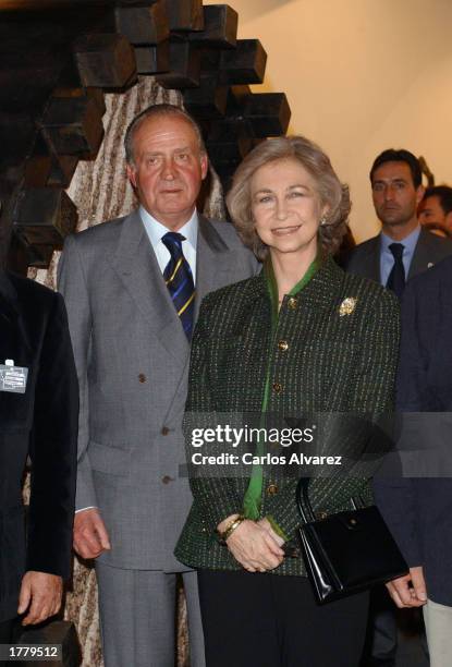 King Juan Carlos and Queen Sofia of Spain attend the opening of 2003 Edition of ARCO contemporary Art fair February 12, 2003 at Ifema in Madrid,...