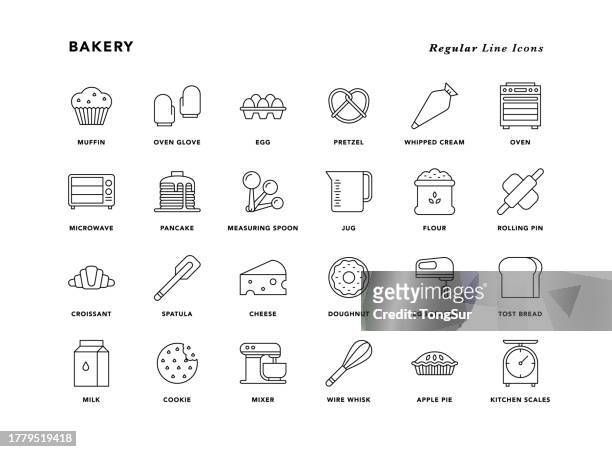 bakery - regular line icons - creme eggs stock illustrations